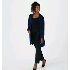Truth + Style Regular Mixed Media Sweater Knit Duster w/ Sat Navy Small